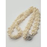 A Silver Necklace with Five Rows of Pearls. 40cm 32.68g