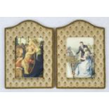 Two Vintage Prints in Decorative Fabric Frames. 16 x 23cm