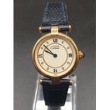 Must De Cartier Vermeil Watch. Original Cartier Leather strap. Silver, gold-plated case. Quartz