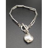 Silver Link Chain Bracelet with Ball Charm. 19cm 19.42g