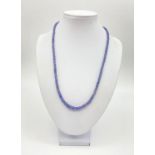 Single-Strand Cabochon Tanzanite Beads Necklace , 4mm-5mm, 105cts. 48cm