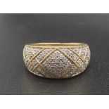 18K Yellow Gold Pave Set Diamond Ring. 2 Carats of Diamonds. Size P. 6.16g