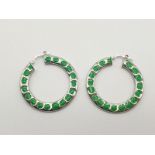 A Pair of Silver and Enamel Hoop earrings. 6.18g