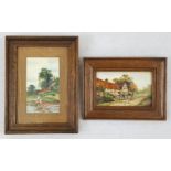 Two Antique Oil on Canvas small Paintings. Painted in 1907 by the artist J.M.B. In frames 17 x