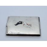 Art-Deco French Enamel Silver Match Holder. 5.7 x 4.4cm. 29.6g