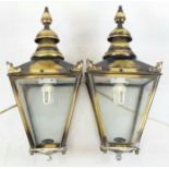 A Pair of Reproduction Victorian Top-Fix Brass Wall Lanterns. As Found. 31 x 70cm