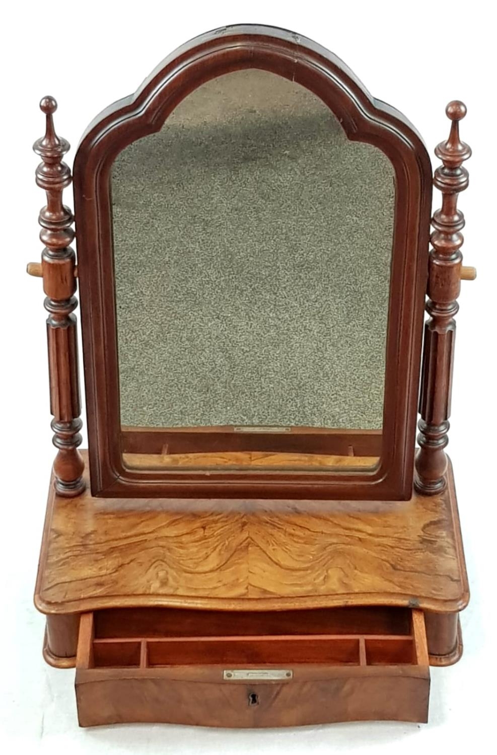 Vintage Walnut Swivel Dressing Table Vanity Mirror. Lower drawer for beauty items (missing key). - Image 2 of 5