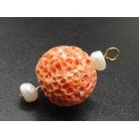 Natural Coral with Baroque Pearl Pendant.