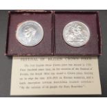 Two 1951 Commemorative Five Shilling Coin. Good Condition in original Red Boxes.