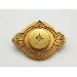 18K Yellow Gold (tested) Edwardian Diamond Brooch. 4 x 3cm. 6.91g.