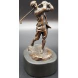 A fine Harry Vardon bronze golfing figure on a naturalistic base by Hal Ludlow circa 1920 stamped
