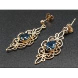 9K Yellow Gold Sapphire Earrings. 2g