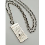 Silver Link Necklace with September Calendar Pendant. 54cm. Pendant 3.5cm. 26.88g