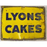 Vintage Original Lyons Cakes Enamel Advertising Sign. Condition as per photos. 100 x 75cm.