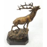 A MAGNIFICENT BRONZE STATUE OF A MOUNTAIN STAG ON A MARBLE PLINTH. 5.7kg 36cms tall.