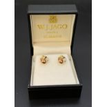 A PAIR OF 3 COLOUR GOLD EARRINGS IN BOX.