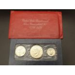 United States Bicentennial Three Piece Silver Coin Uncirculated Set. Mint condition in protective