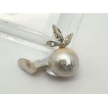 A Large Natural Pearl Ornately Decorated with a Diamond Encrusted Gold Leaf. 5.1g total weight.