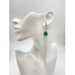 Emerald Gemstone Earrings with Diamonds in Sterling Silver. Vintage style with emeralds. Approx