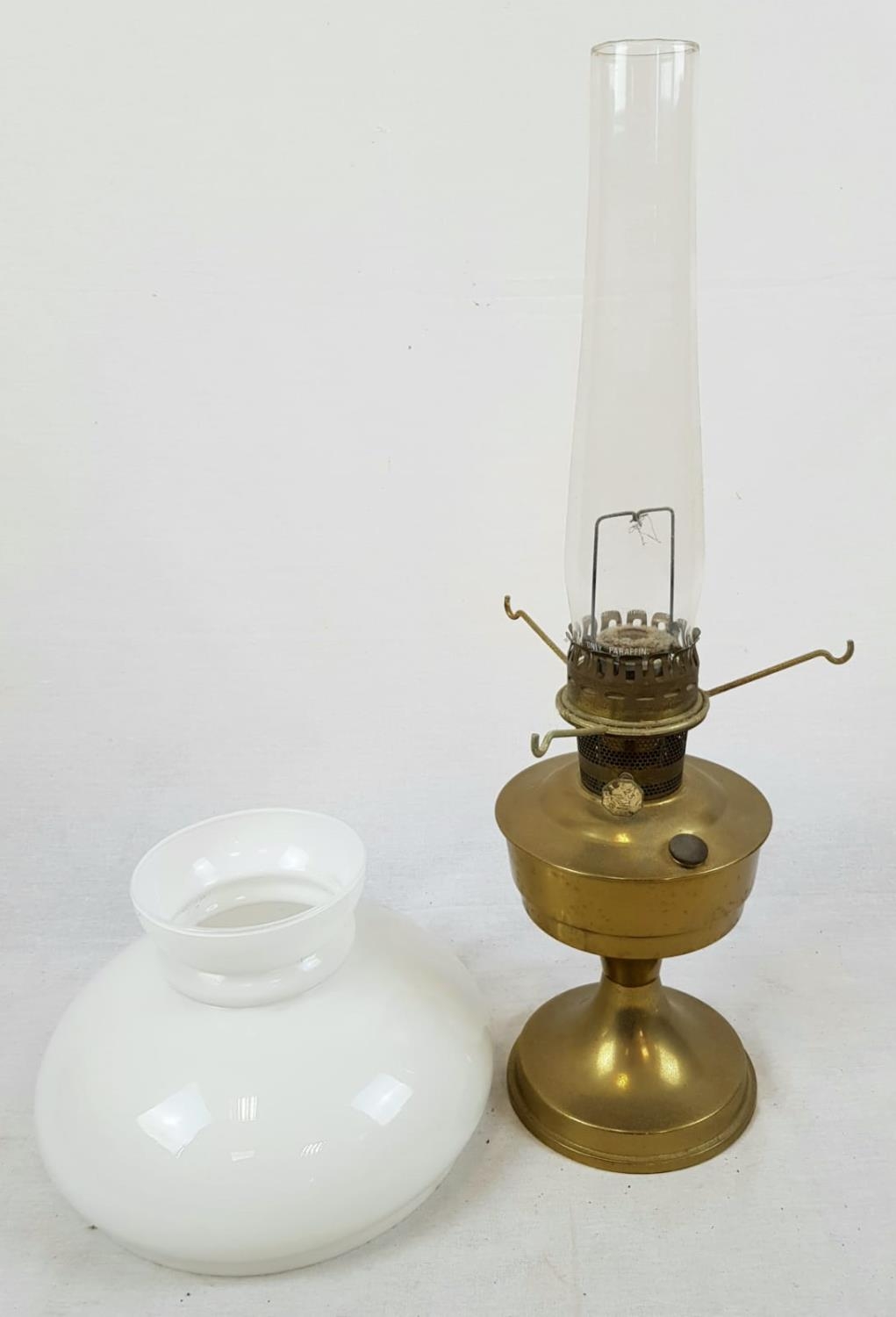 Vintage Aladdin 23 Brass Oil Lamp. Original Milk White Shade and Glass Flute. 62cm tall. - Image 2 of 5