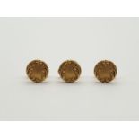 Three 18K Yellow Gold Shirt Button Studs. 3.5g