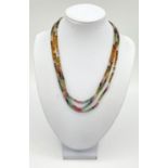 Three-Row Multi-Coloured Tourmaline Necklace with a Ruby Clasp. 44cm