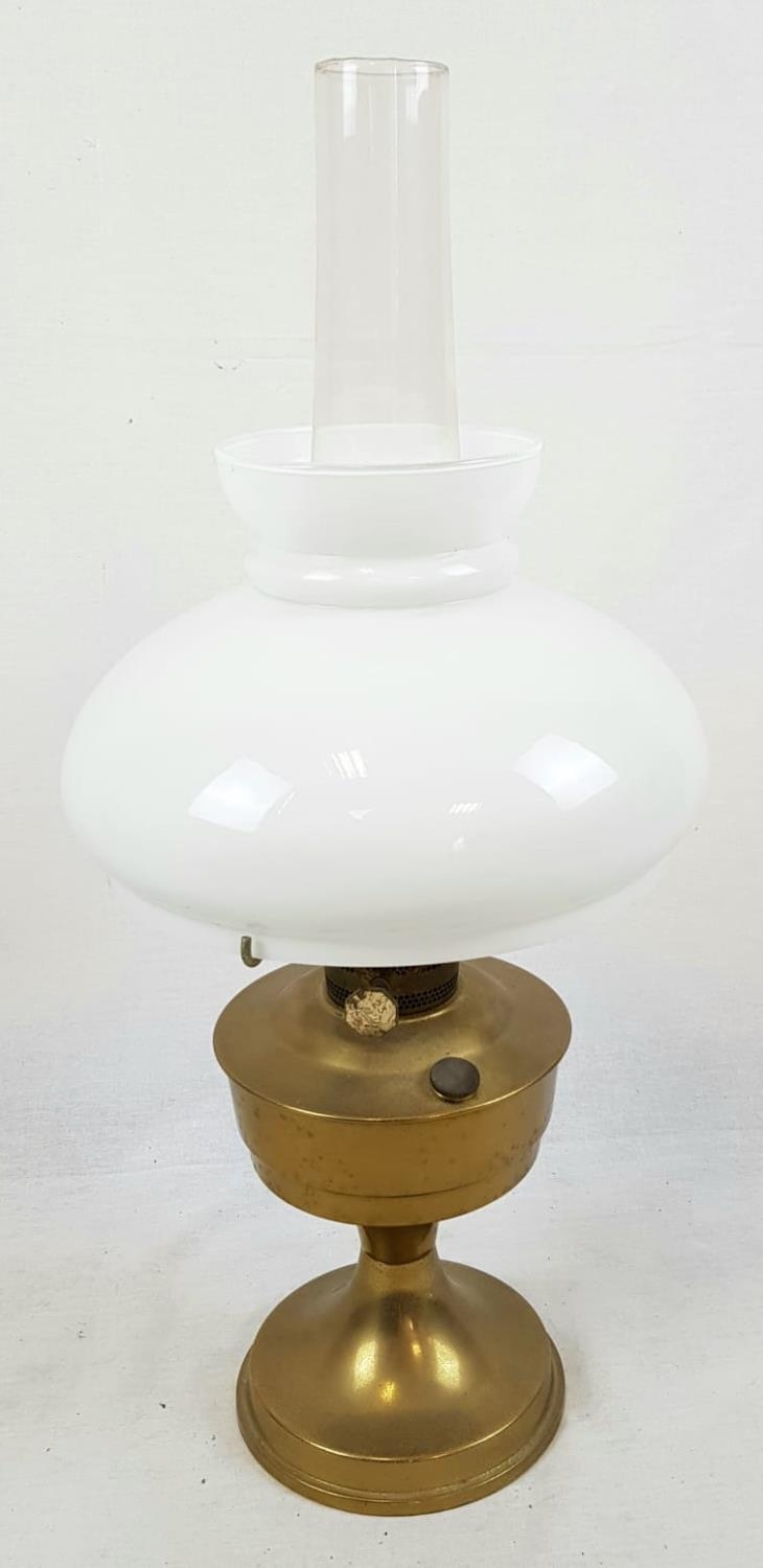 Vintage Aladdin 23 Brass Oil Lamp. Original Milk White Shade and Glass Flute. 62cm tall.