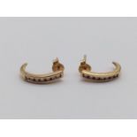 A Pair of 9K Yellow Gold Half-Hoop Diamond Earrings. 1.63g