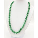 Vintage Jade Bead Necklace with Sterling Silver Clasp. 54cm.