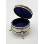 Antique Silver Trinket box with Lined Interior on Three Pedestal Legs. 4.5cm diameter. 23g