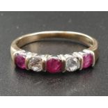 9K Yellow Gold Ruby and White Stone Ring. Size P. 2.6g