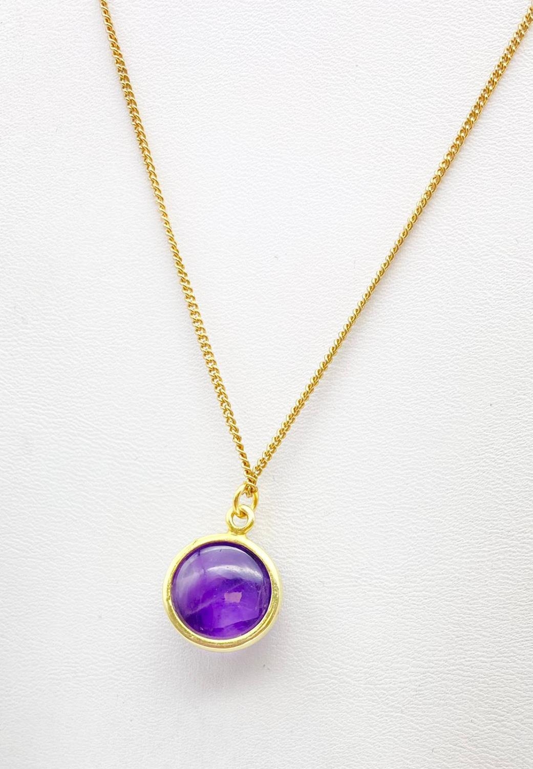 Natural Amethyst Pendant on a Yellow Metal Necklace. 42cm. 5.7g - Image 2 of 3