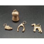 9K Yellow Gold set of 4 charms. Total weight is 3.2g.