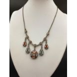 Vintage Marcasite and Enamel Necklace. 40cm. 15.9g