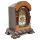 Vintage possibly antique Chiming Mantle Clock with Key. Mahogany case, Roman dials, gilded