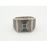 A Silver Signet Ring with Bright-Stone Decoration. Size R. 5.36g