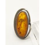 Large vintage Silver and Amber Ring. Size Q. 11.62g