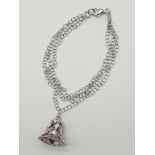 A Silver Bracelet with Enamel Bell Charm. 20cm 6.84g