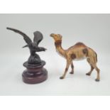 A Pair of 20th century Spelter-Bronze Eagle and Camel. 13cm tallest piece.
