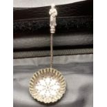 Antique silver sifting spoon with barley twist handle . Clear hallmark for Henry Williamson,