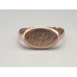 9K Rose Gold (Chester Hallmark) Signet Ring. Size T. 4.55g