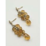 A Pair of Gold Drop Earrings with Diamonds. Amber, Citrine and Pearls.