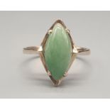 9K Yellow Gold Jade Marquise cut Stone. Ring. Size P. 3.18g