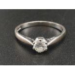 18K White Gold Solitaire Diamond Ring. .3 Carat. Size M. 2.26g