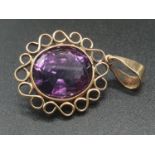 18K Yellow Gold Large Amethyst Pendant. 3.9g