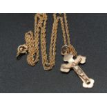 9k Yellow Gold Rope-Link Necklace with Crucifix Pendant. 46cm. 2.62g