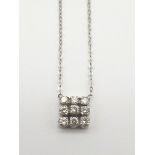 9K White Gold Necklace with Diamond Nine-Stone Square Pendant. 44cm. 1.31g