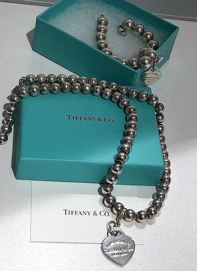 Original Tiffany silver set - bracelet with heart - length 7 inches and necklace with heart - length
