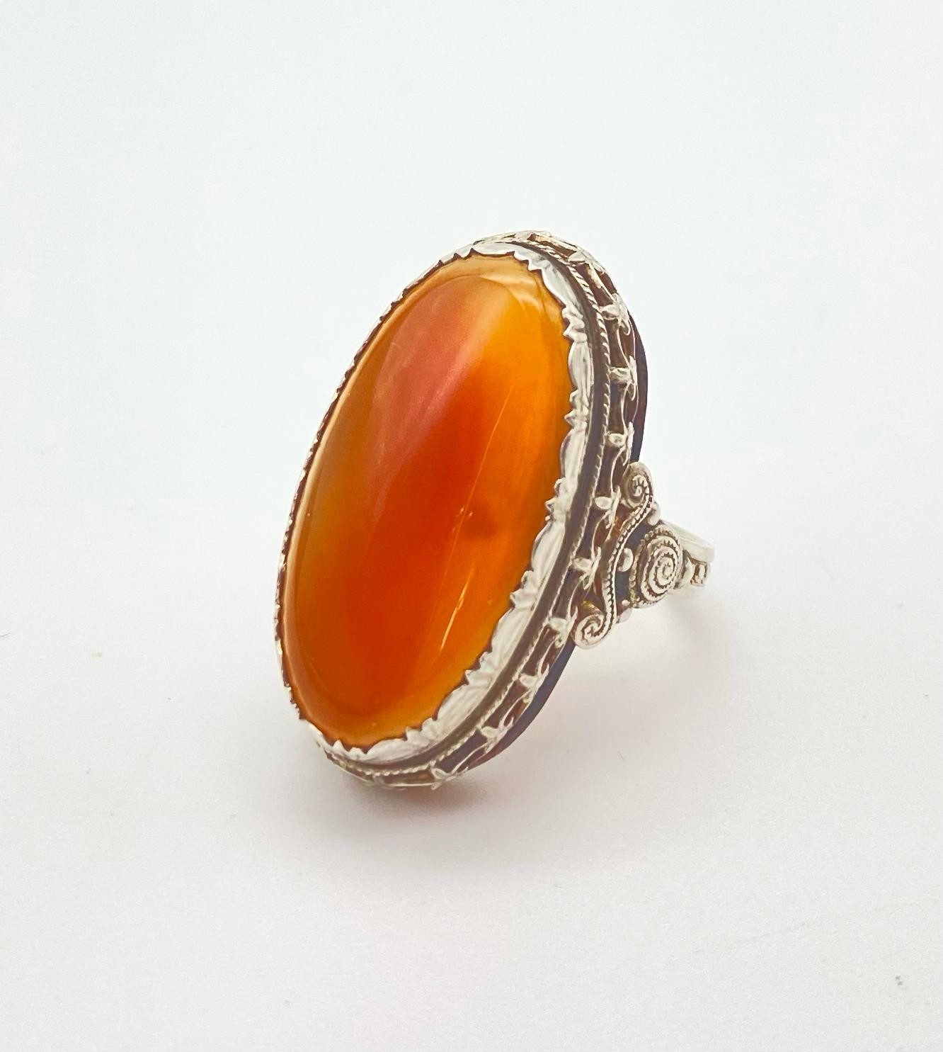 Large Vintage Citrine Stone Silver Ring. Size O. 5.67g - Image 2 of 4