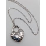 STERLING SILVER LARGE LOVE HEART PENDANT ON CHAIN 10.2g WEIGHT AND 46CM LONG CHAIN, PENDANT 4CM DROP